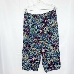 Vtg Hilo Hattie Pants Women Hawaiian Floral Crop Wide Leg Rayon XL Resort Vacay